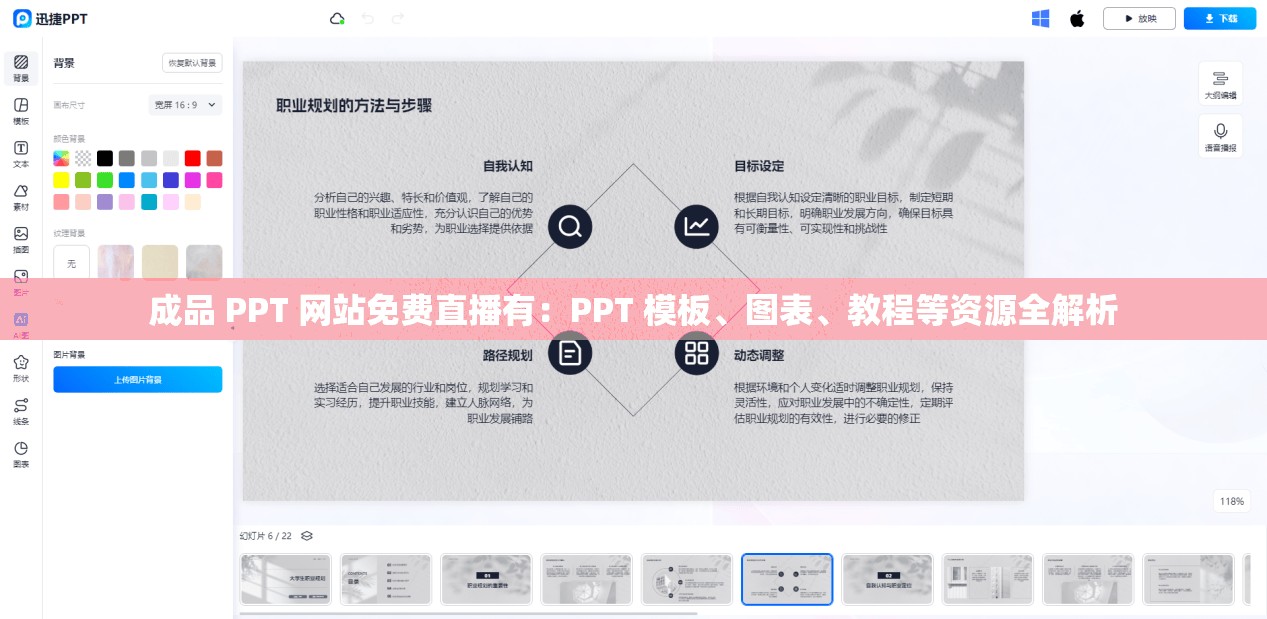 成品 PPT 网站免费直播有：PPT 模板、图表、教程等资源全解析