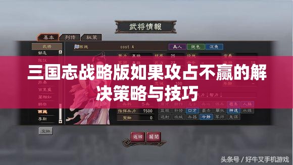 三国志战略版如果攻占不赢的解决策略与技巧