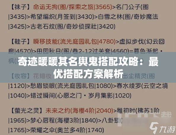 奇迹暖暖其名舆鬼搭配攻略：最优搭配方案解析